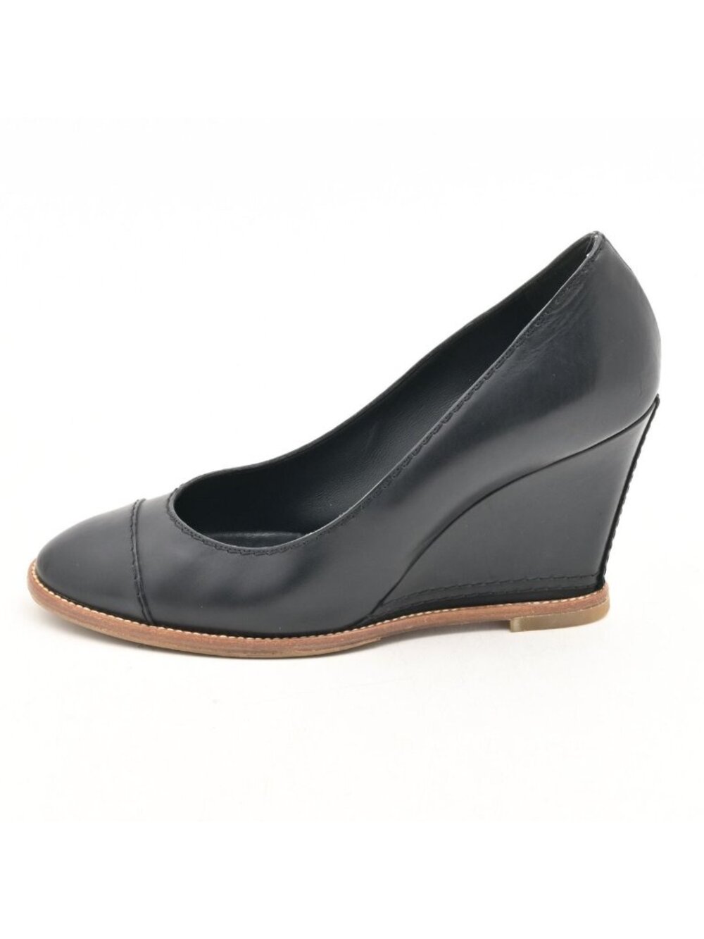 Chanel Pumps Black Wedge Sole Leather Heel